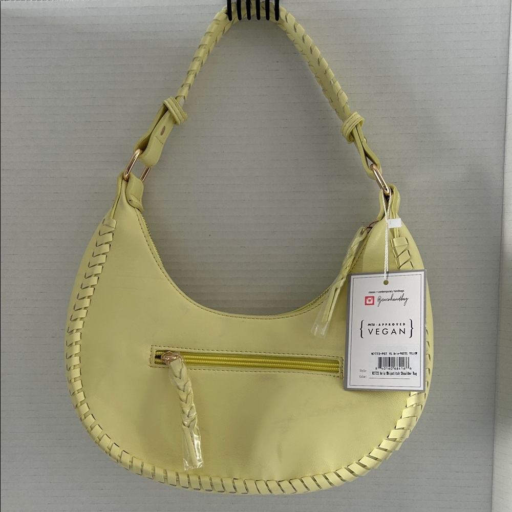 Jen & Co. Vegan Aria Whipstitch Shoulder Bag model M2723-PST. Pastel Yellow NEW